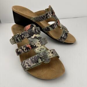 Vionic Radia Women 8 Sandals Strappy Snake Skin Wedge Ortho Heel 1.5”- Cute